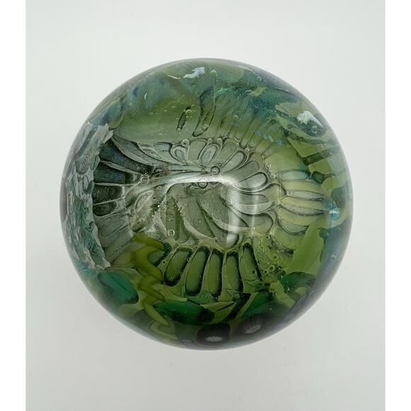 Kog Kokomo Dichroic Art Glass Ocean Fossil Sea Life Paperweight 3.5” RARE Signed - Picture 3 of 13